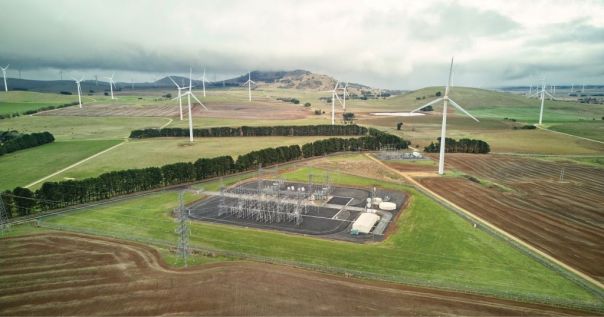 A wind farm in Gippsland connected to a substation
