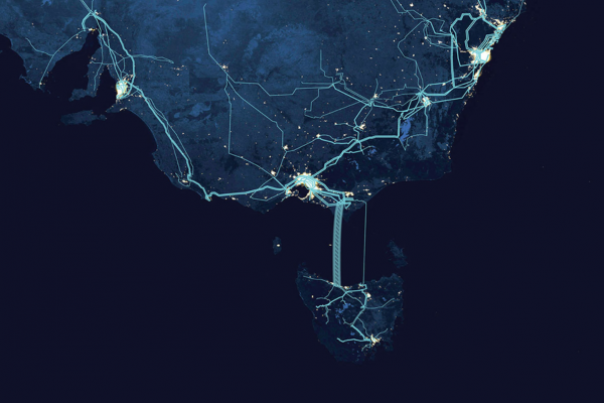 Computer render of Marinus Link across Bass Strait connecting to national grid
